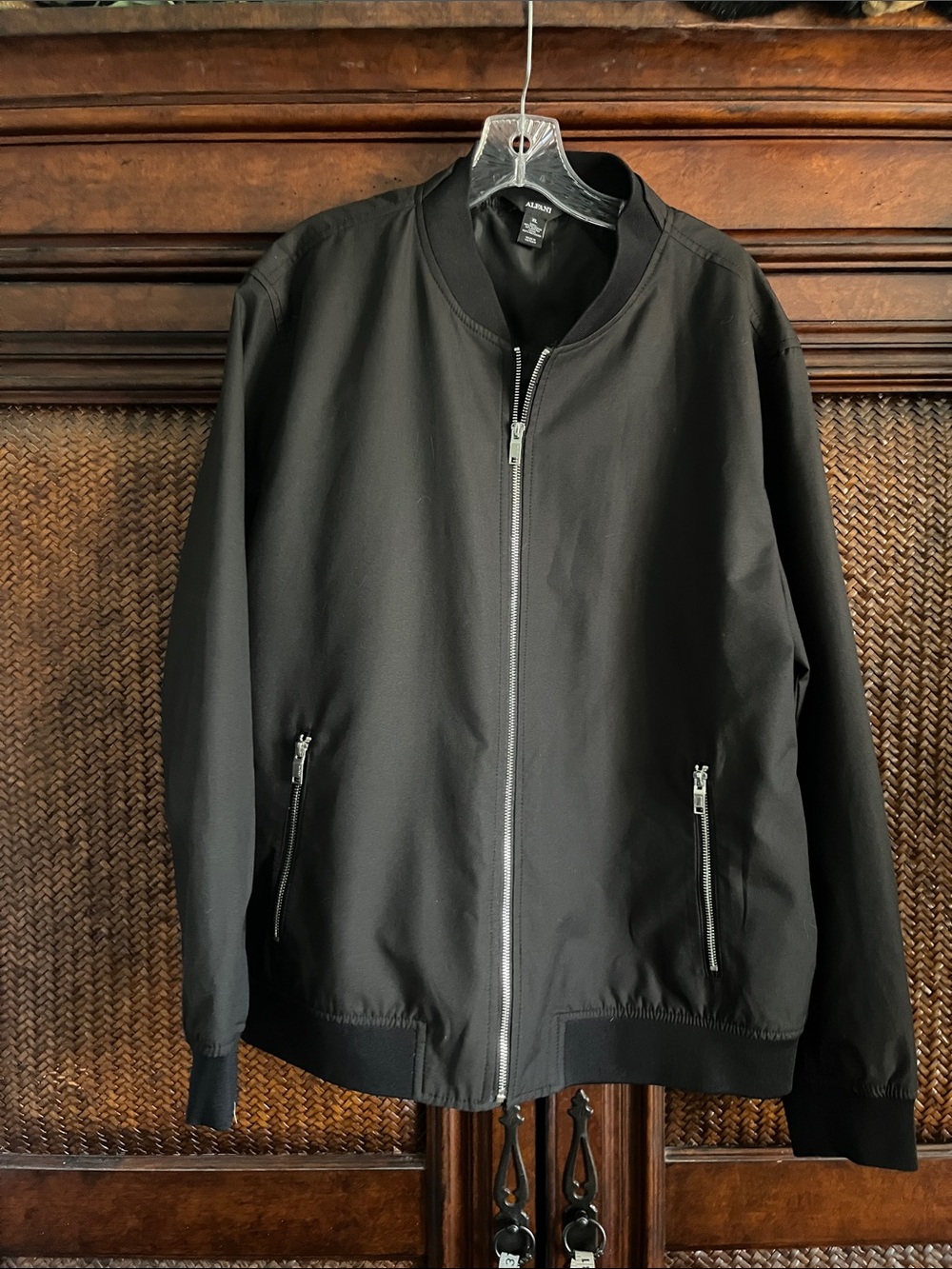 All Saints Black Bomber Jacket with Silver Zippers